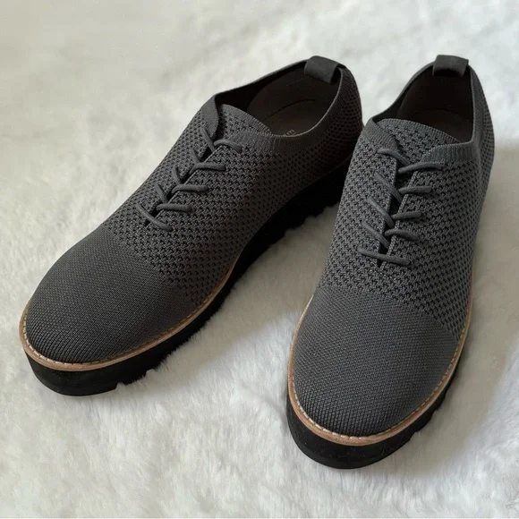 EILEEN FISHER 10 Eddy Knit Platform Oxford Loafers in Graphite Grey • Eddy 2 - Picture 2 of 15